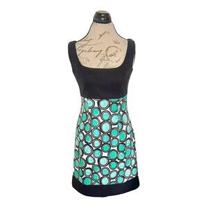 AB Studio Womens Dress Size 2 Sleeveless Polka Dots Shift Colorblock Mini Green